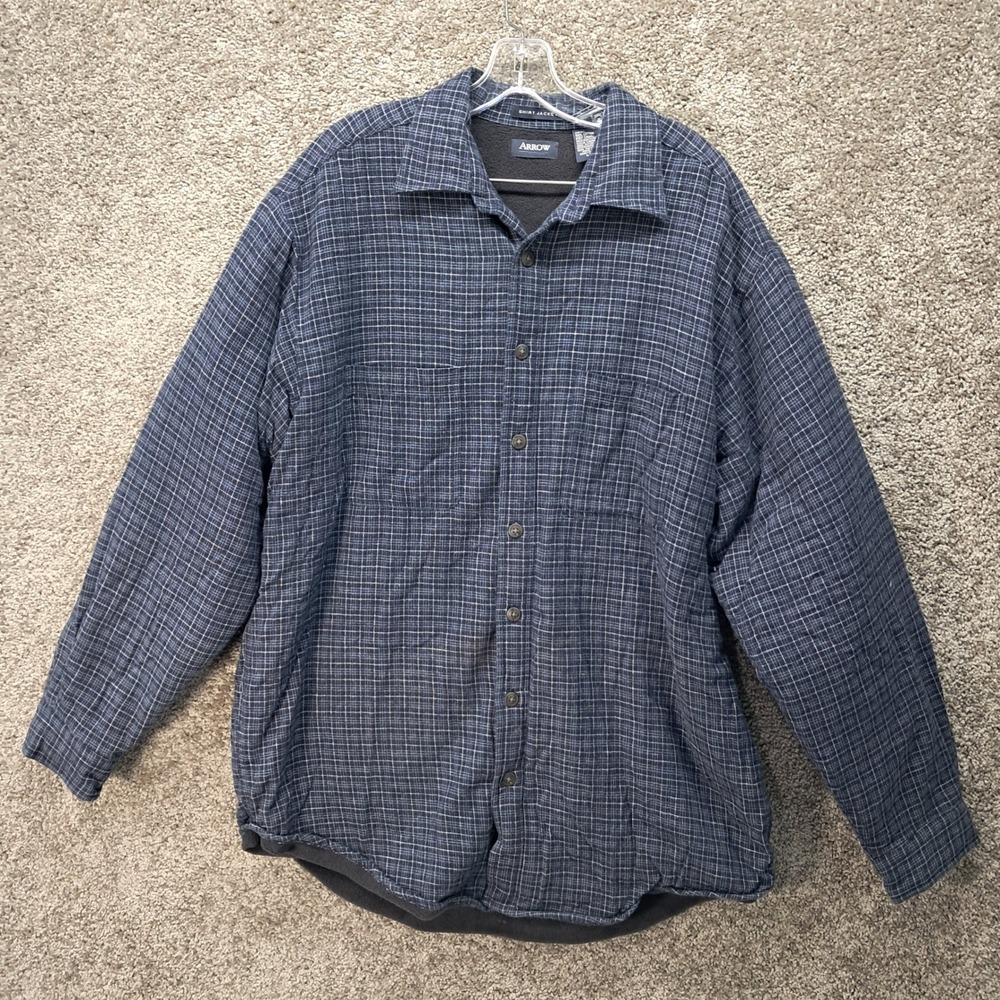 Arrow Mens Navy Blue Grid Fleece Lined Shirt Jacket LT Large Tall 7961
